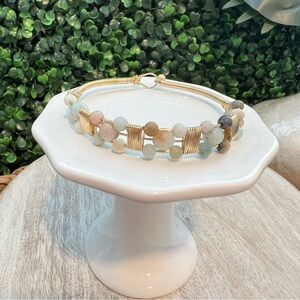 New Gold Tone Wrapped Bracelet | Natural Stones | Hook and Loop | Boutique